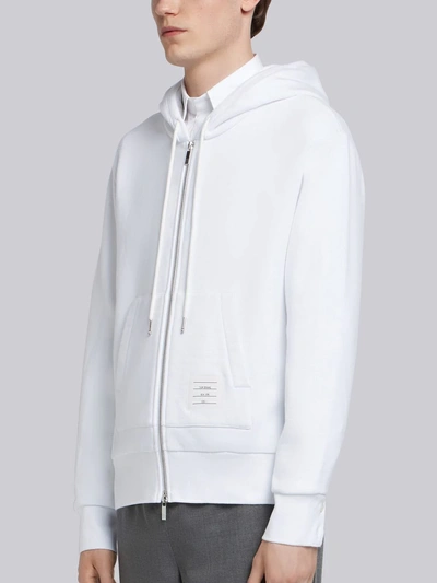Shop Thom Browne White Cotton Loopback Center Back Stripe Zip-up Hoodie