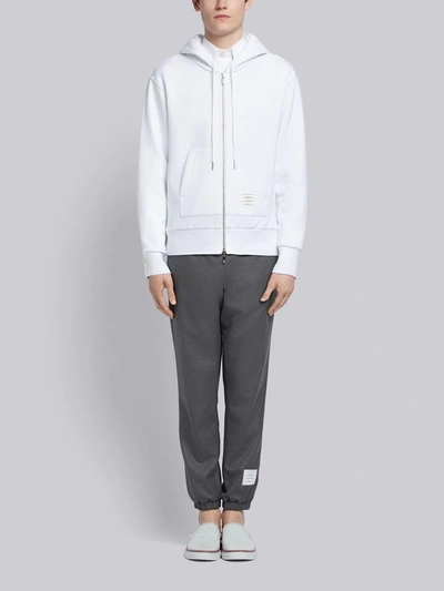 Shop Thom Browne White Cotton Loopback Center Back Stripe Zip-up Hoodie