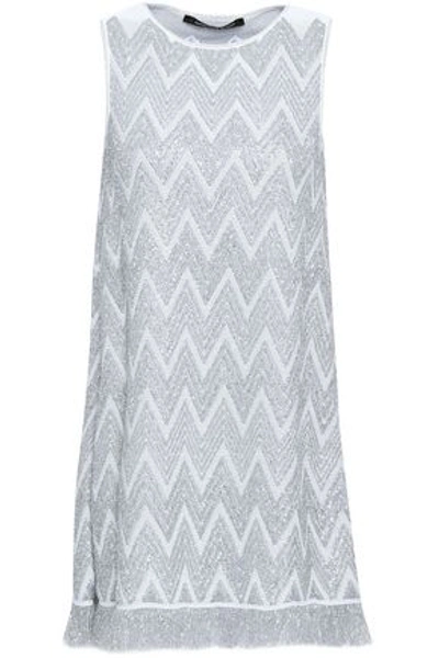 Shop Antonino Valenti Fringed Metallic Jacquard-knit Mini Dress In Silver