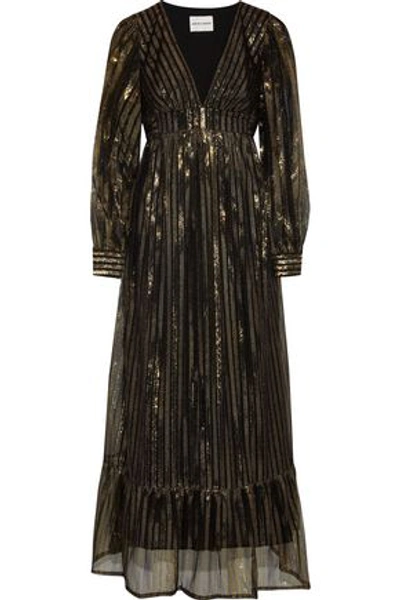 Shop Antik Batik Woman Chai Metallic Striped Tulle Maxi Dress Gold