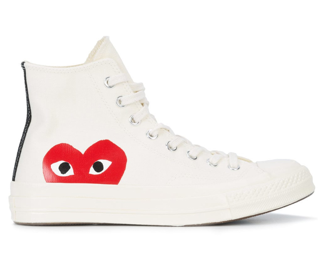 white converse with the heart