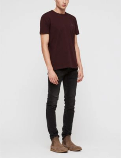 Shop Allsaints Tonic Crewneck Cotton-jersey T-shirt In Deep Red