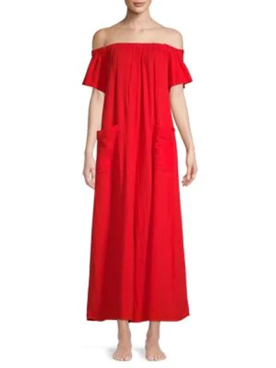 Shop Mara Hoffman Blanche Off-the-shoulder Jumpsuit In Red