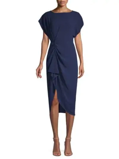 Shop Misha Collection Kendall Gathered Crepe Midi Dress In Navy