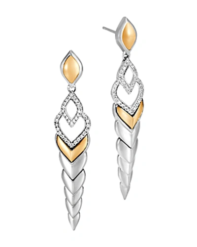 Shop John Hardy 18k Yellow Gold & Sterling Silver Legends Naga Pave Diamond Long Drop Earrings In Gold/silver