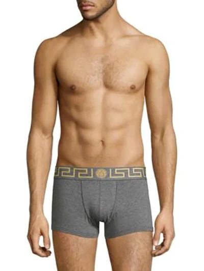 Shop Versace Stretch Cotton Low-rise Trunks In Grey Gold