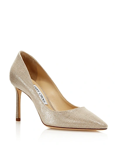 Shop Jimmy Choo Women's Romy 100 Pointed-toe Pumps In Natural/silver Fabric