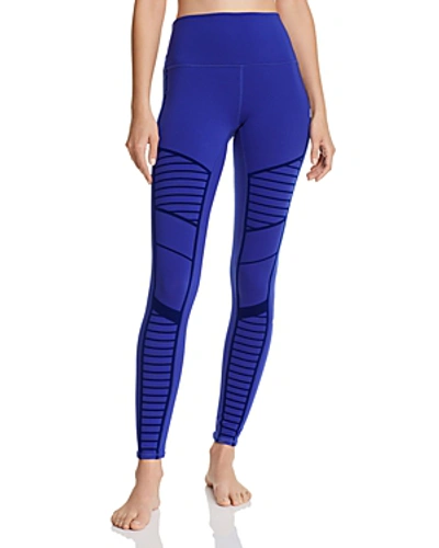 Shop Alo Yoga Flocked Moto Leggings In Sapphire