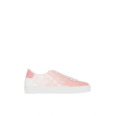 Shop Burberry Perforated Check Degrade Leather Sneakers In Sugar Pink