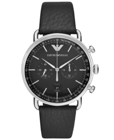 Shop Emporio Armani Men's Chronograph Black Leather Strap Watch 43mm