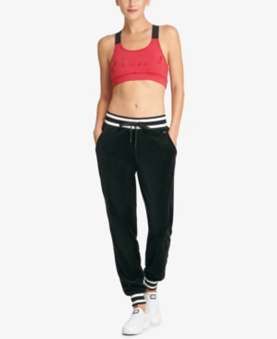 Shop Dkny Sport Striped Velour Joggers In Lotus