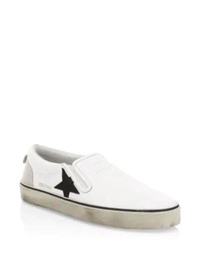 Shop Golden Goose Hanami Leather Slip-on Sneakers In White Black