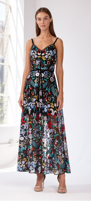 monique lhuillier floral overlay dress