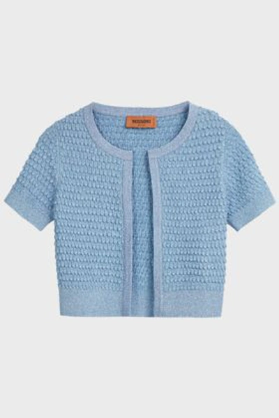 Shop Missoni Cropped Lurex Cardigan In Blue