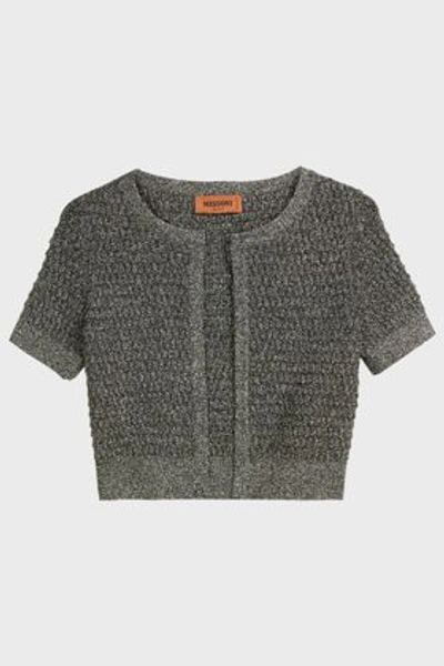 Shop Missoni Cropped Lurex Cardigan In Silver