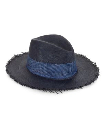 Shop Rag & Bone Frayed Panama Straw Hat In Black Cobalt