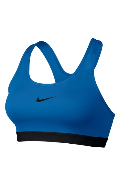 Shop Nike 'pro Classic' Dri-fit Padded Sports Bra In Signal Blue/ Black/ Black