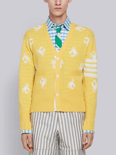 Shop Thom Browne 4-bar Crab Intarsia Cardigan In Yellow