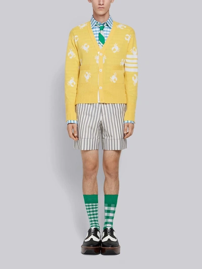 Shop Thom Browne 4-bar Crab Intarsia Cardigan In Yellow