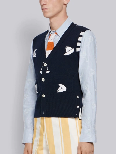 Shop Thom Browne 4-bar Sailboat Vest In Blue