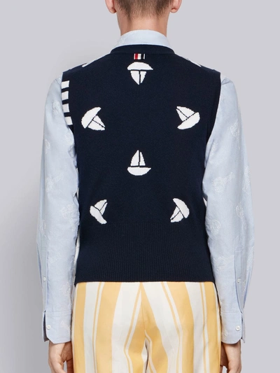 Shop Thom Browne 4-bar Sailboat Vest In Blue