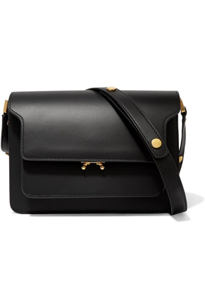 Shop Marni Trunk Medium Leather Shoulder Bag In Black