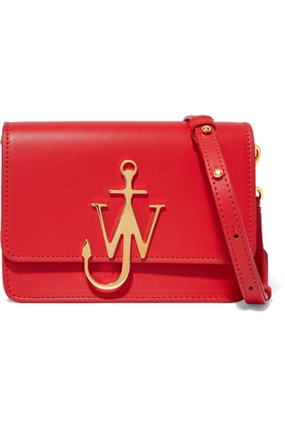 Shop Jw Anderson Logo Mini Leather Shoulder Bag In Red