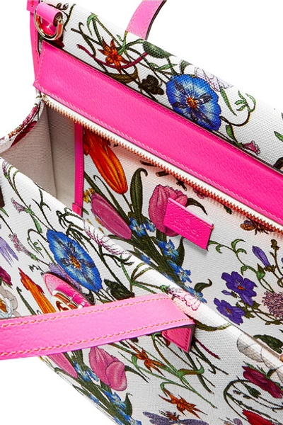 Shop Gucci Flora Medium Leather-trimmed Printed Canvas Tote In Pink