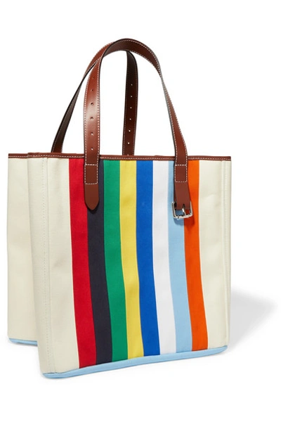 Shop Jw Anderson Belt Leather-trimmed Striped Canvas Tote In Blue