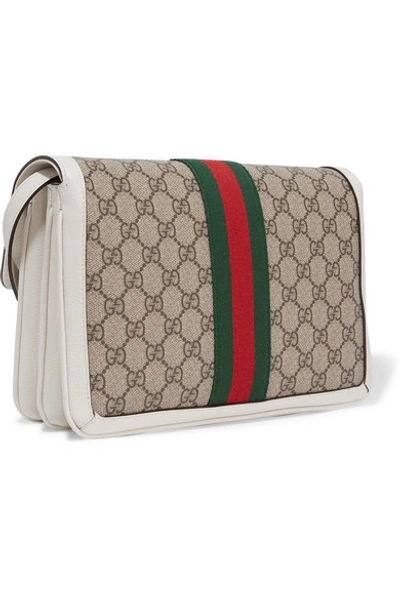 Shop Gucci Queen Margaret Medium Leather-trimmed Printed Coated-canvas Shoulder Bag In Beige