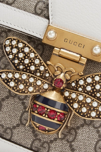 Shop Gucci Queen Margaret Medium Leather-trimmed Printed Coated-canvas Shoulder Bag In Beige