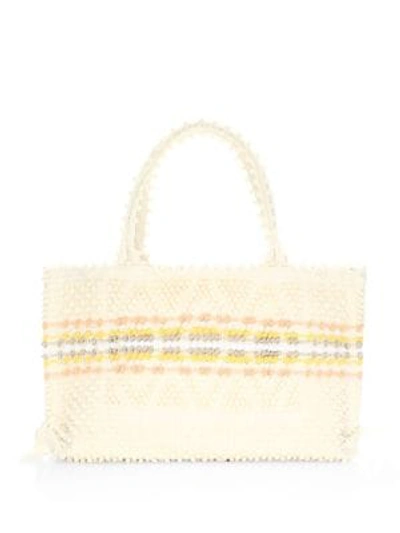 Shop Antonello Tedde Medium Signature Rombi Diamond Knit Tote Bag In Cream