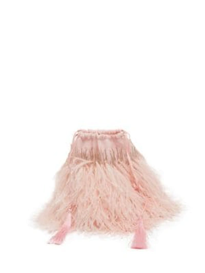 Shop Attico Allover Ostrich Feather Mini Pouch In Pink