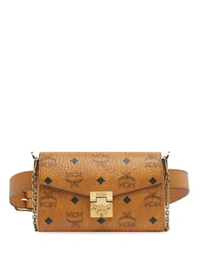 Shop Mcm Small Patricia Visetos Leather Belt Bag In Cognac
