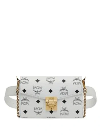 Shop Mcm Small Patricia Visetos Leather Belt Bag In White