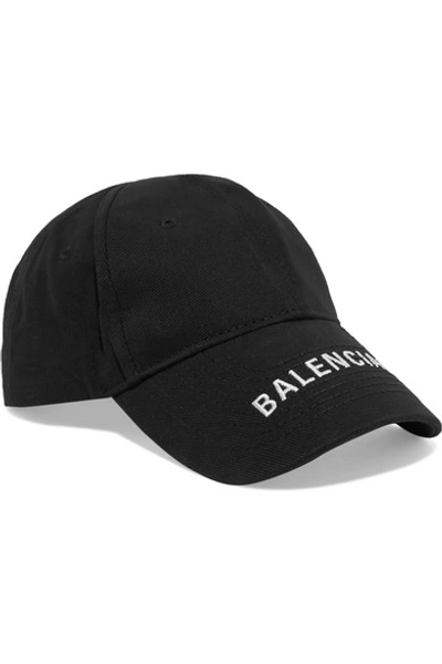 Shop Balenciaga Embroidered Cotton-twill Baseball Cap In Black