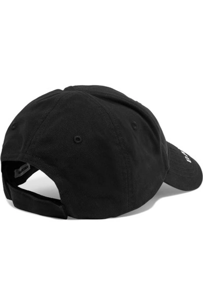 Shop Balenciaga Embroidered Cotton-twill Baseball Cap In Black