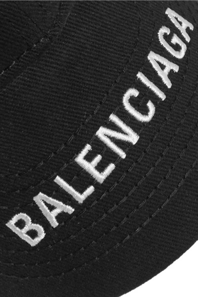 Shop Balenciaga Embroidered Cotton-twill Baseball Cap In Black