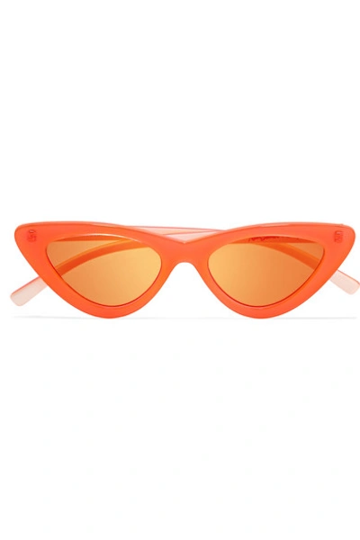 Shop Le Specs + Adam Selman The Last Lolita Cat-eye Neon Acetate Mirrored Sunglasses In Orange