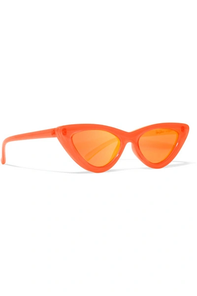 Shop Le Specs + Adam Selman The Last Lolita Cat-eye Neon Acetate Mirrored Sunglasses In Orange