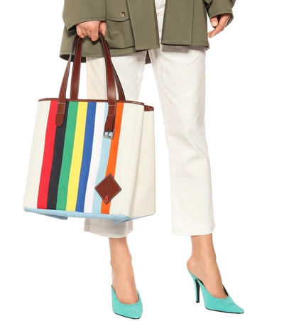 Shop Jw Anderson Leather-trimmed Canvas Tote In Multicoloured