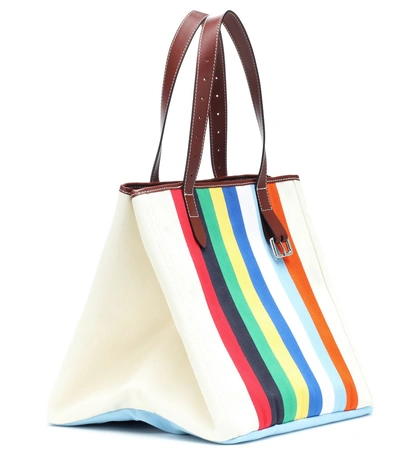 Shop Jw Anderson Leather-trimmed Canvas Tote In Multicoloured