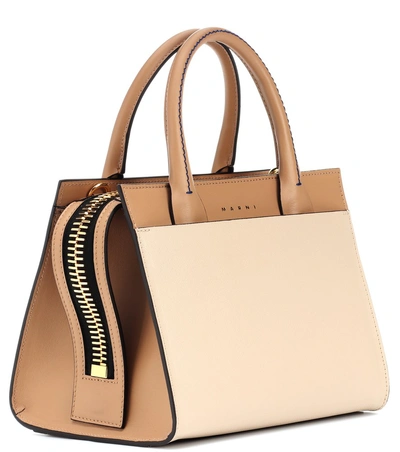 Shop Marni Law Leather Tote In Brown
