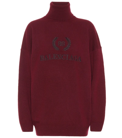 Shop Balenciaga Bb Wool And Cashmere Sweater In Red