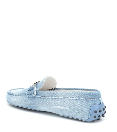 Shop Tod's Double T Gommino Denim Loafers In Blue