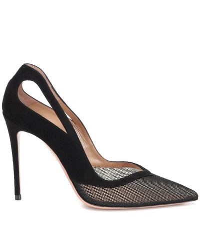 Shop Aquazzura Shiva 105 Suede And Mesh Pumps In Black