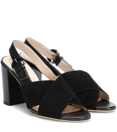 Shop Tod's Suede And Leather Slingback Sandals In Black
