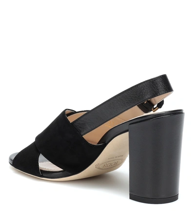 Shop Tod's Suede And Leather Slingback Sandals In Black