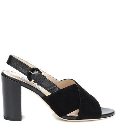 Shop Tod's Suede And Leather Slingback Sandals In Black