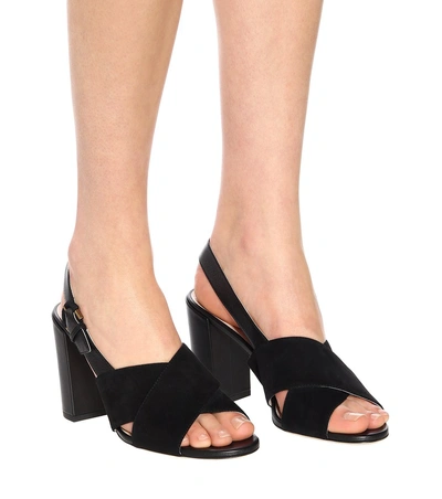 Shop Tod's Suede And Leather Slingback Sandals In Black